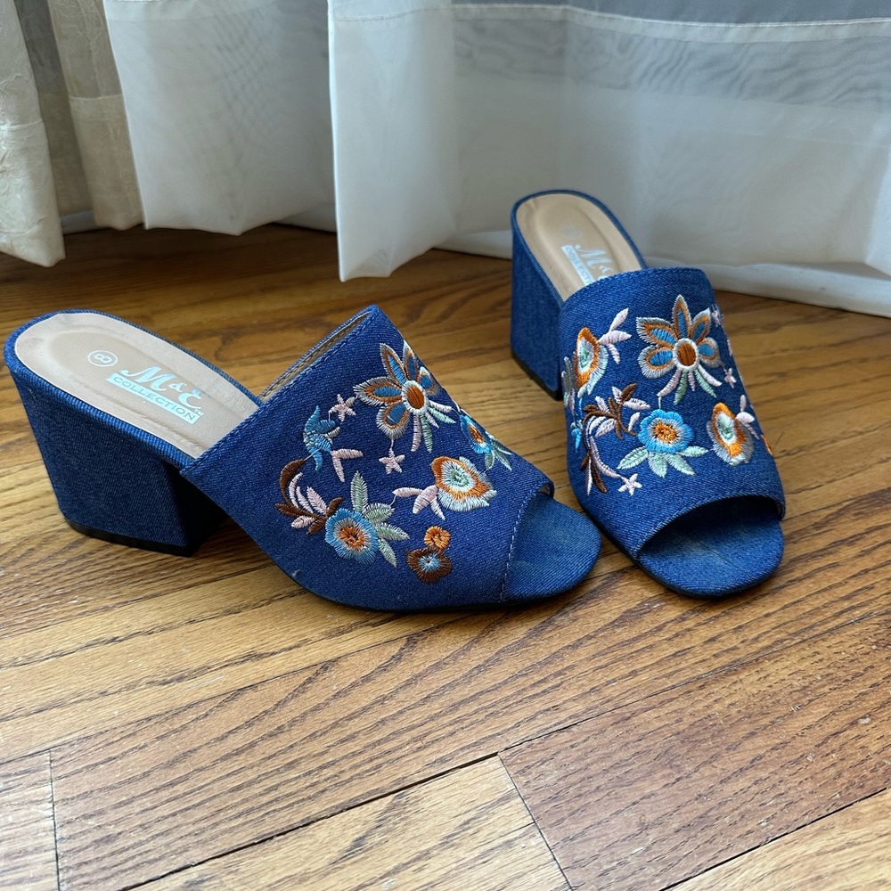 SOLD Denim embroidered heels